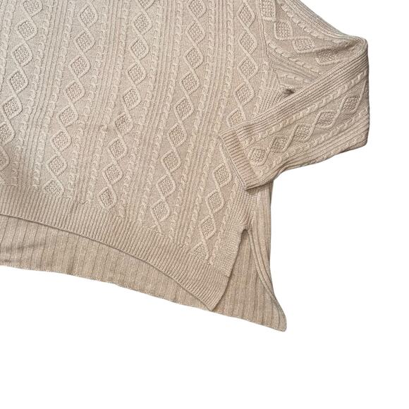 The Cashmere Project Tan women cable knit crewneck sweater sz medium asymmetric - Picture 5 of 7